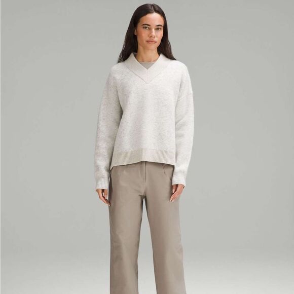 NWT Lululemon Alpaca Wool-Blend V-Neck Sweater Heathered Light Grey - Picture 2 of 10